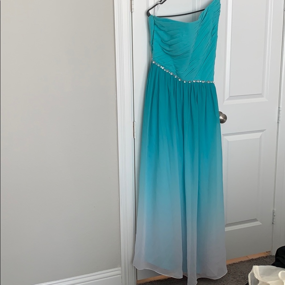 Blue evening gown one shoulder